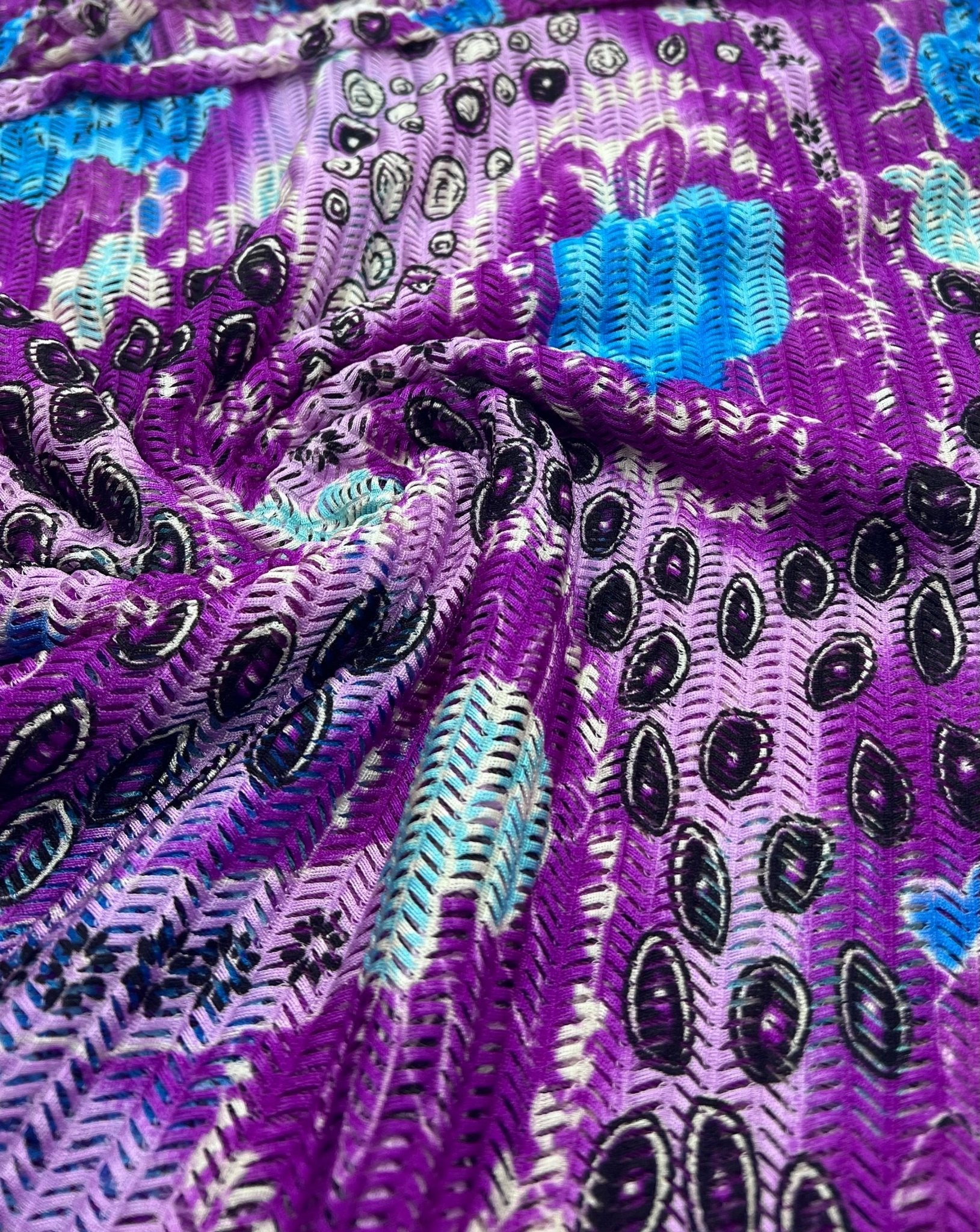 Purple Mix Knitted Slash Textured 4 Way Stretch Fabric - T9 Fabrics